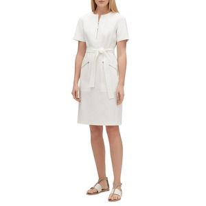Lafayette 148 Zip-Front Buttons Bi-Stretch Belted Dress 4 NWOT